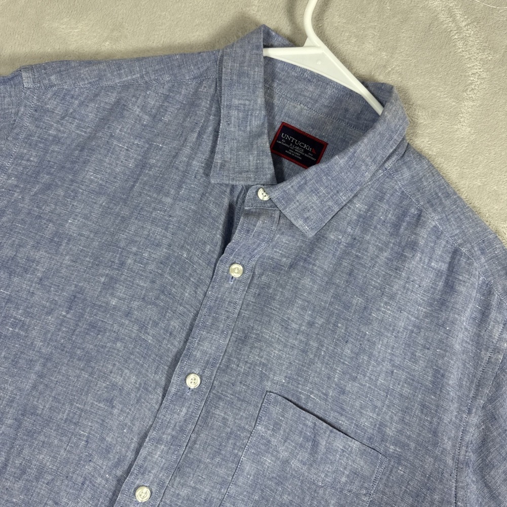 UNTUCKit 100% Linen Shirt Mens X-Large Slim Classic Valente Blue Short Sleeve